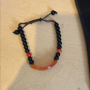 Black Beaded Bracelet with Orange Accent-w/natural stones
